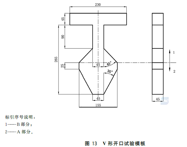 GB28007图13 V 形开口试验模板